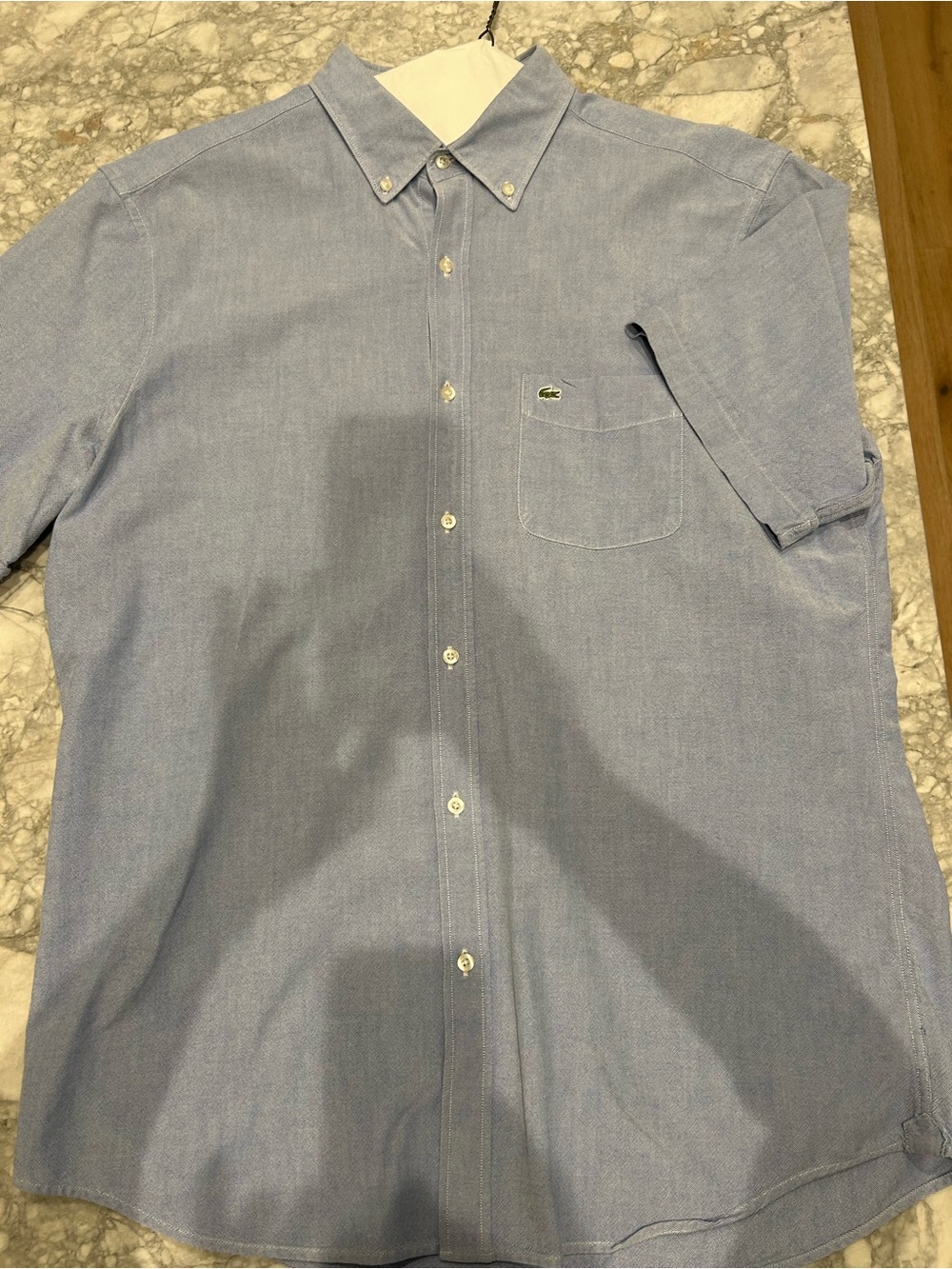 Lacoste Men's Sky Blue Oxford Button-Down Shirt Short Sleeve